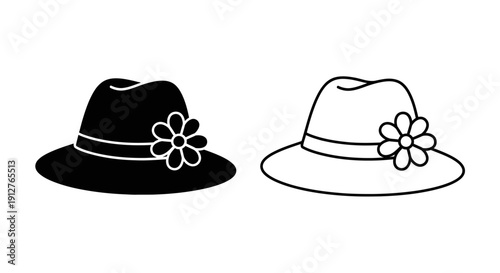 Two stylish hats with flowers, black and white, elegant and classic, perfect for any occasion. Vector