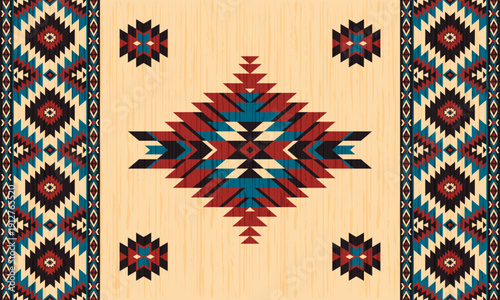 American tribal ethnic native pattern.Traditional Navajo,Aztec,Apache,Southwest and Mexican style fabric pattern.Abstract vector motifs pattern.For fabric,clothing,blanket,carpet,woven,wrap,decoration