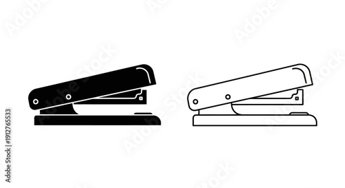 Black and white stapler vector illustration set, office supplies, stationery icons Vector