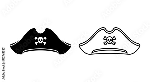 Pirate hat designs with skull and crossbones for adventure and costume themes Vector