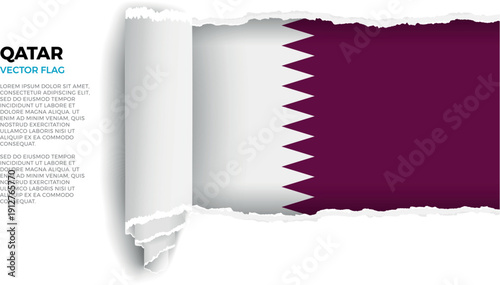 Flag of Qatar. Flag revealed through torn paper rolled up on a transparent background