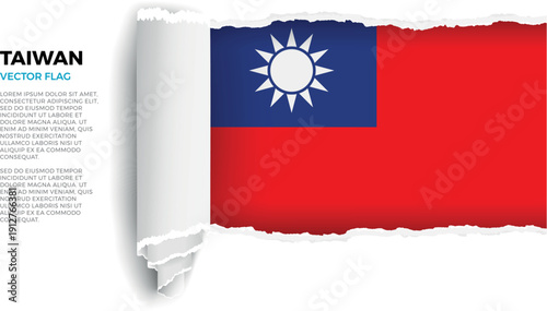 Flag of Taiwan. Flag revealed through torn paper rolled up on a transparent background