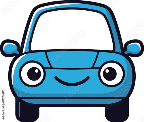 Smiling Blue Cartoon Car with Big Eyes smiling car vehicle