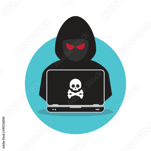hacker in front of his computer committing digital cybercrime
