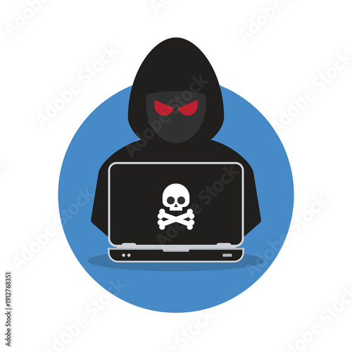 hacker in front of his computer committing digital cybercrime