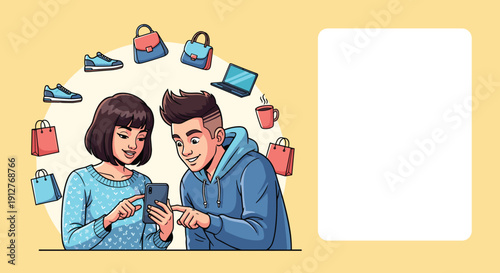 Young Couple Shopping Online on Mobile.