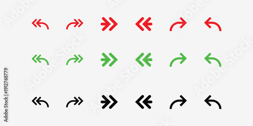 Arrow icon set minimal flat design navigation direction undo redo symbols for UI app and web
