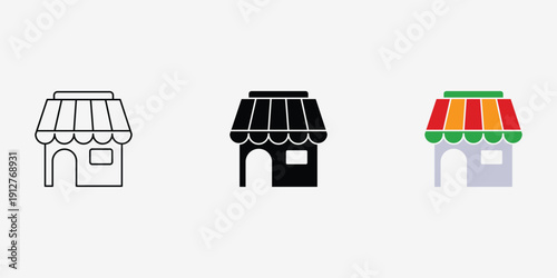 Store shop icon set minimal flat design storefront building symbol for UI app and web