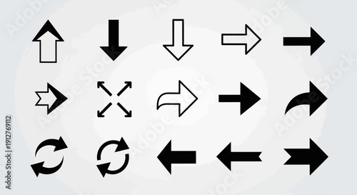 Diverse Collection of Black and White Arrow Icons for Navigation and Direction