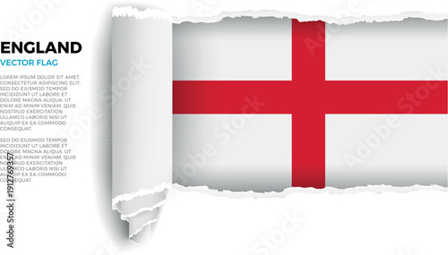 Flag of England. Flag revealed through torn paper rolled up on a transparent background