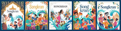 Songkran Festival Water Splash Celebration Collection with Thai Traditions and Culture