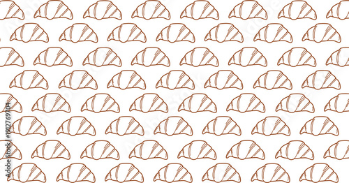 Croissant Seamless Pattern Hand Drawn Doodle Vector Background for Packaging