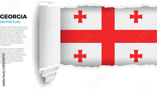 Flag of Georgia. Flag revealed through torn paper rolled up on a transparent background