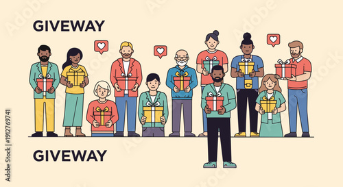 Diverse Group of People Holding Gifts.