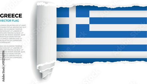 Flag of Greece. Flag revealed through torn paper rolled up on a transparent background