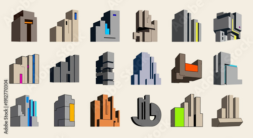 Abstract Architectural Forms: Modern Building Designs, Geometric Shapes, Minimalist Cityscape Concepts