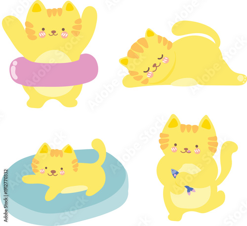 Cute yellow cat PNG illustration, perfect for pet lovers, kids designs, stickers, nursery art, branding, social media, merchandise, and playful animal themes.
