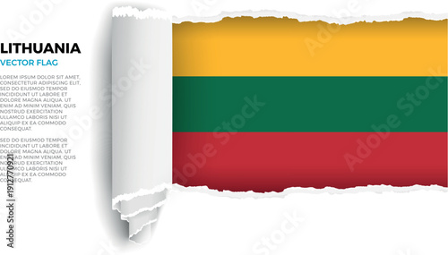 Flag of Lithuania. Flag revealed through torn paper rolled up on a transparent background