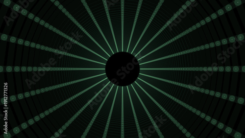 Abstract wireframe circular tunnel. Vector green wormhole. 3D portal grid. Futuristic fantasy funnel.