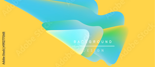 Abstract fluid shapes overlap, creating vibrant color gradients. Yellow background complements blue, green hues. Text reads background design.