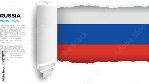 Flag of Russia. Flag revealed through torn paper rolled up on a transparent background