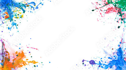 Colorful paint splatter frame on white background