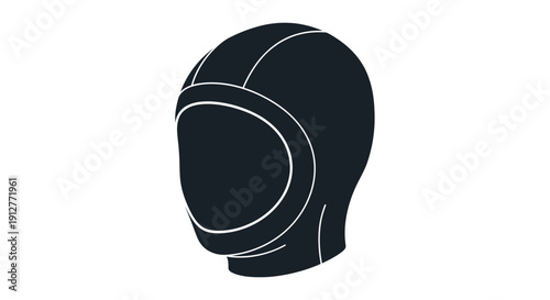 A black motorcyclist helmet viewed from the side with a simple white outline on a plain background