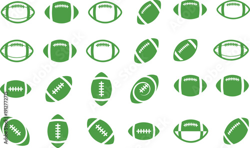 Set of green football icons with symbols for web and business design
