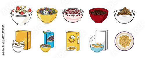 Various Breakfast Cereal Bowls