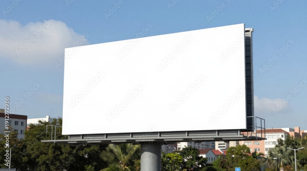 Fototapeta premium Blank Billboard Mockup Under a Partly Cloudy Blue Sky in an Urban Environment