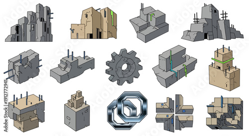Abstract Architectural Elements, Construction Blocks, Industrial Design Concepts