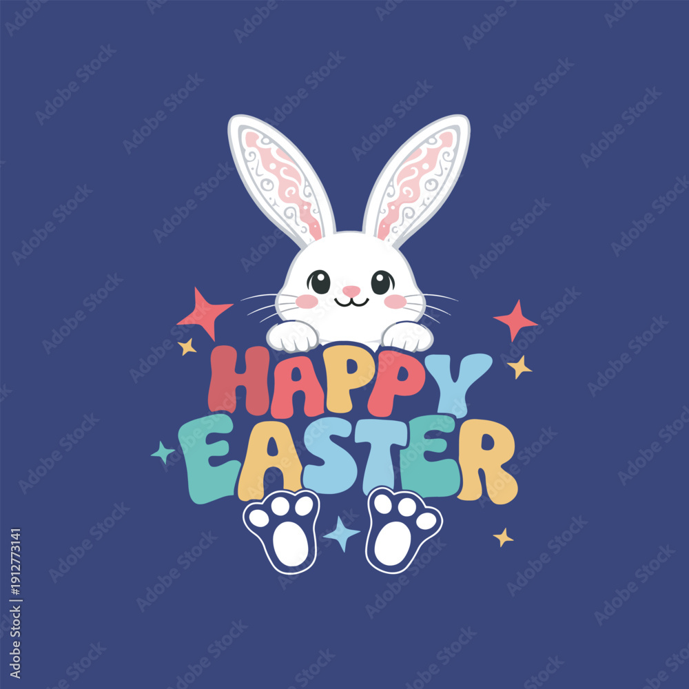 Obraz premium Cute Happy Easter Bunny Colorful Typography Design