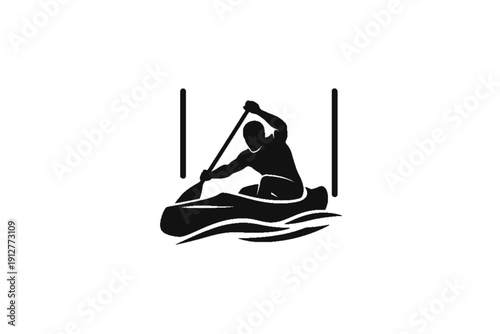 Canoeist Silhouette in Action: A dynamic illustration showcases a canoeist navigating a course, the figure's silhouette emphasizing power and precision as the paddle cuts through the water.