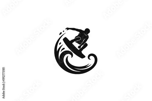 Wave Rider Silhouette: A dynamic silhouette of a surfer gracefully riding a powerful wave, capturing the energy and thrill of the ocean sport. 