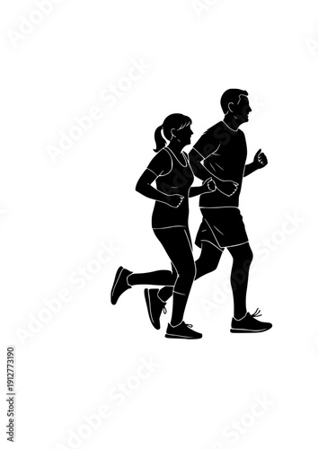  couple jogging together active elderly lifestyle and fitness silhouette vector illustration