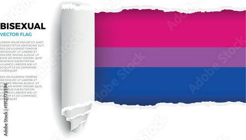 Bisexual pride flag. LGBTQ. Flag revealed through torn paper rolled up on a transparent background