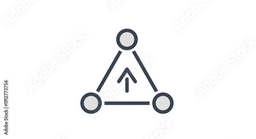 Simple line art triangle symbol with upward arrow and three circles on white background for business or technology concepts