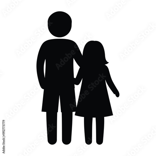 Black silhouette of a man and a girl holding hands