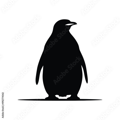 Black silhouette of a penguin standing on a white background