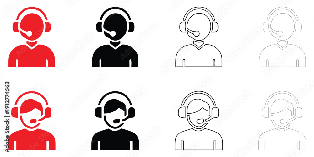 Fototapeta premium customer support call center icon vector, customer care symbol icon vector, silhouette and line art illustration