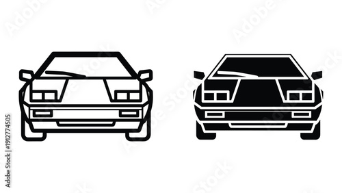 Front view of sports car silhouettes in black and white