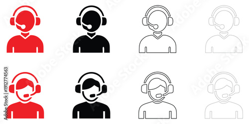 customer support call center icon vector, customer care symbol icon vector, silhouette and line art illustration
