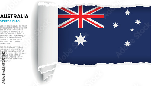Flag of Australia. Flag revealed through torn paper rolled up on a transparent background