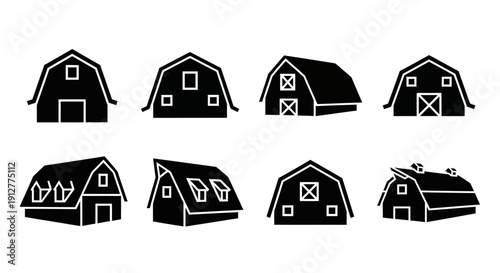 Barn Silhouettes Vector Set. Farm Building Icons Collection for Rural and Agricultural Design
