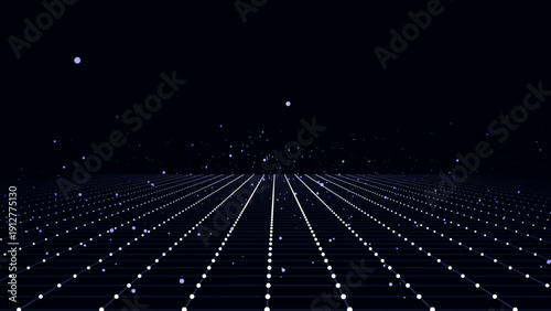 Technology wireframe landscape. Vector perspective grid. Digital space. Blue mesh on a black background.