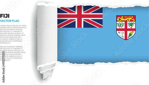 Flag of Fiji. Flag revealed through torn paper rolled up on a transparent background