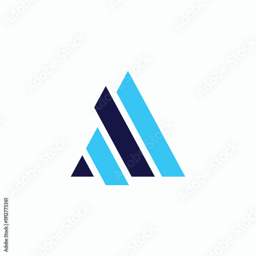 Abstract geometric logo design featuring blue and dark blue triangles.