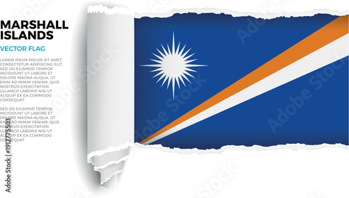 Flag of Marshall Islands. Flag revealed through torn paper rolled up on a transparent background