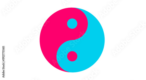 Neon Pink and Cyan Yin-Yang Symbol. Modern Duality, Balance, and Harmony Graphic Design Element