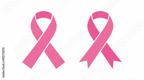 Breast Cancer Awareness Ribbons Vector – Two Pink Loop Designs, Rounded and Pointed Styles, Health Campaign Symbol, Support, Education, Research Funding, Global Awareness Graphics